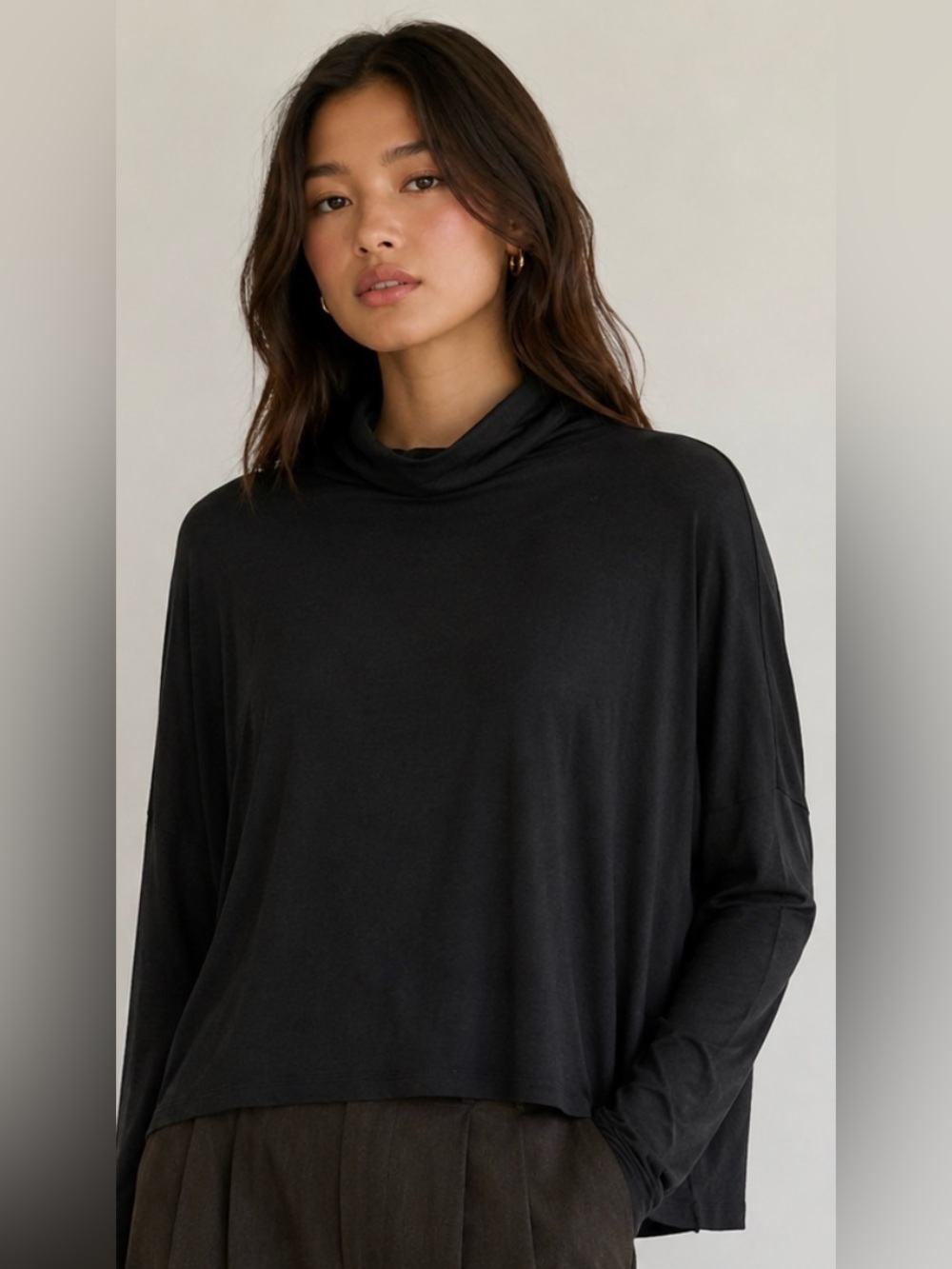 Babaton Black Draped Turtleneck Top